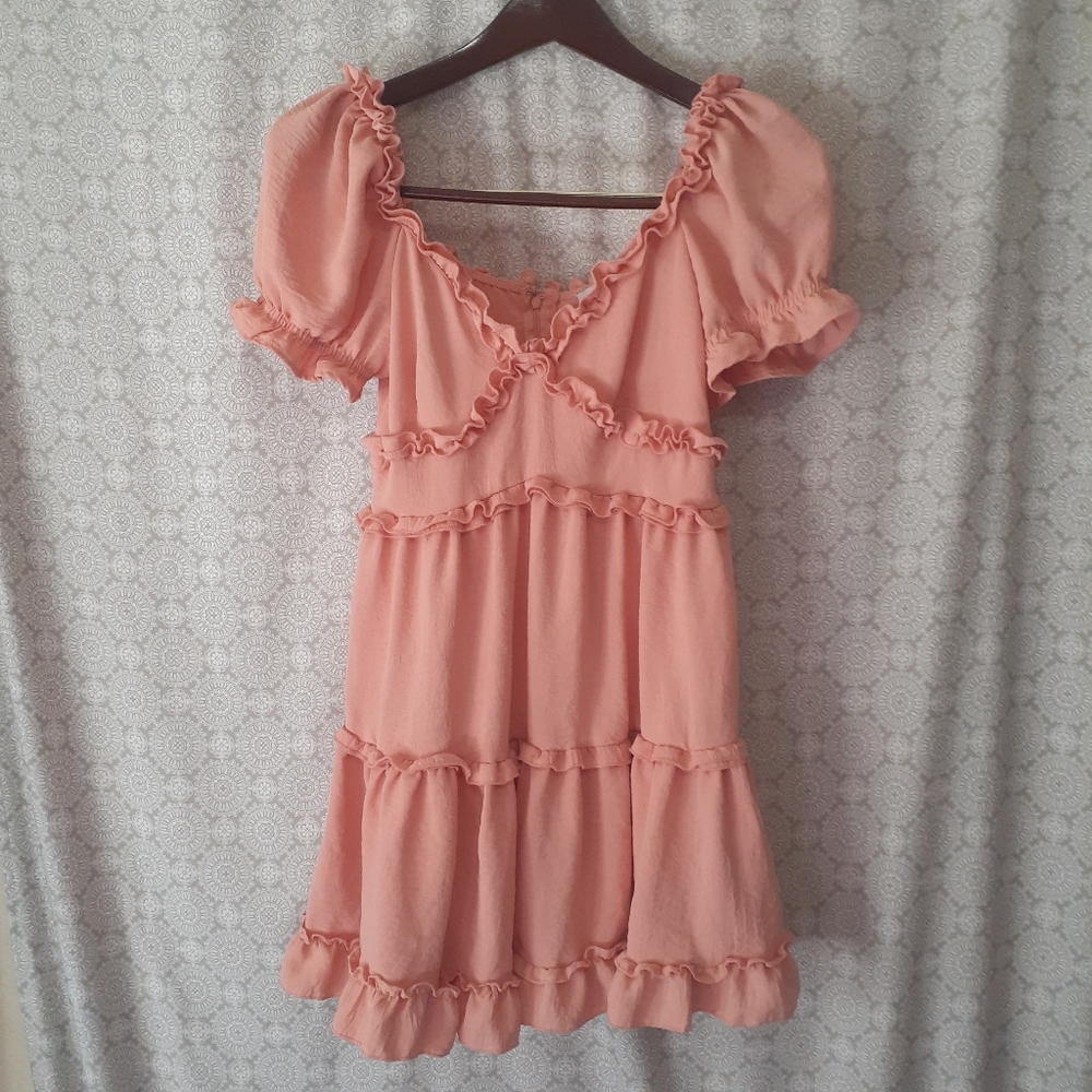 Peach Ruffle Tiered Mini Dress